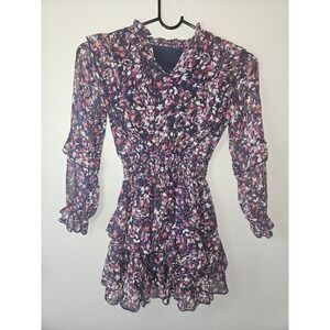 Bloomingdale's Aqua Xs  Girls Dress NEW Smocked Shimmer EXCLUSIVE Navy Floral